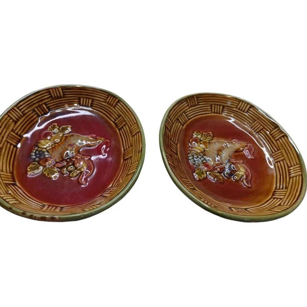 Lot Of 2 Vintage Ceramic Rooster Soap Trinket Dish Fall Harvest Autumn Chicken